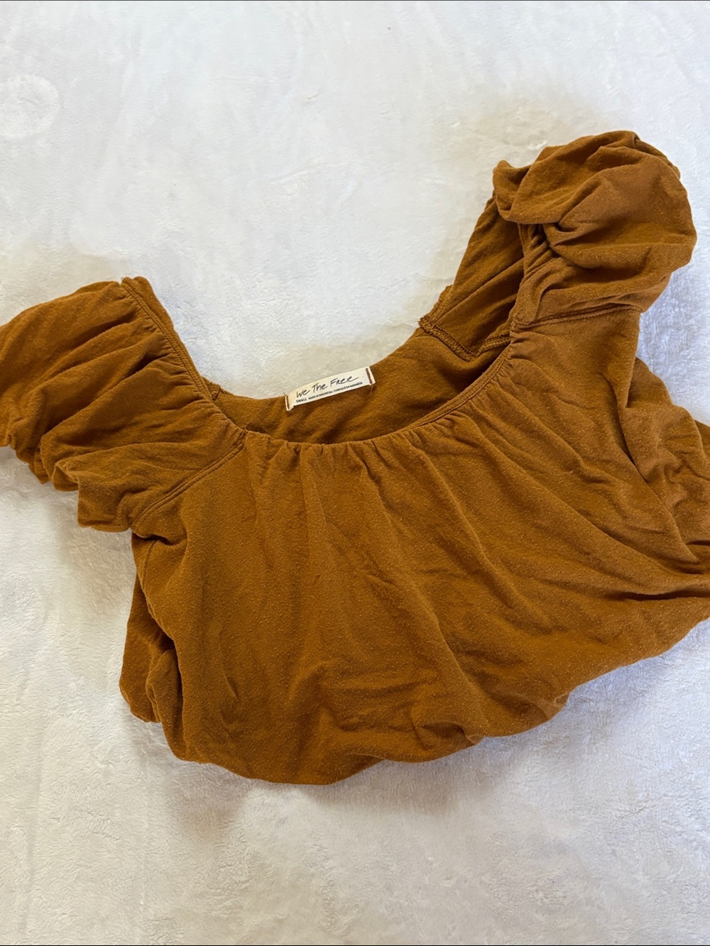 We The Free Puff Sleeve Crop Top Ochre/ Mustard 100% Cotton Size Small